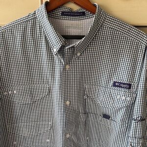 Columbia Men's Navy Checkered vented Super Bonehead PFG Button Down Shirt